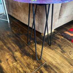 Handmade Purple Sparkly Care Bears Resin Side Table With Wrought Iron Legs - thumbnail 3
