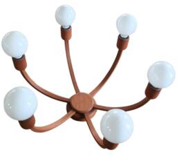 Domus Teak Wood Ceiling Lamp Midcentury 6 Lights Chandelier - thumbnail 1