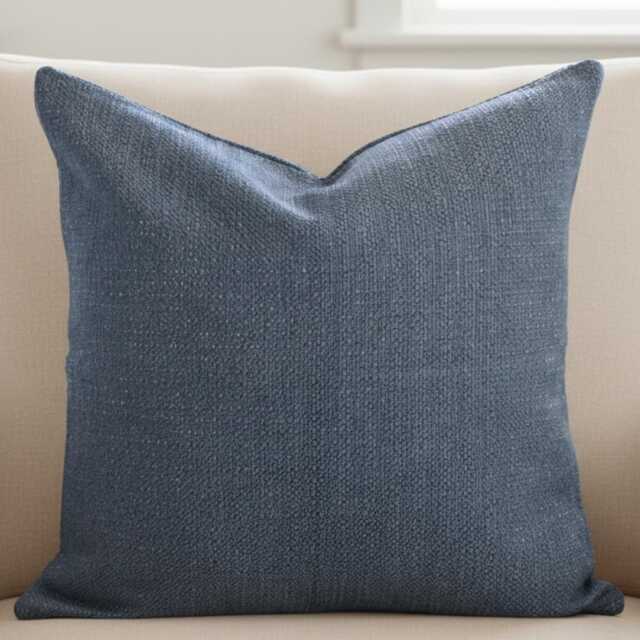 Blue Textured Throw Pillow Cover Woven Navy Blue Cushion Neutral Modern Farmhouse Living Room Sofa - image 1