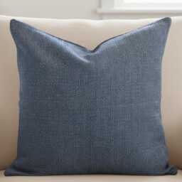 Blue Textured Throw Pillow Cover Woven Navy Blue Cushion Neutral Modern Farmhouse Living Room Sofa - thumbnail 1