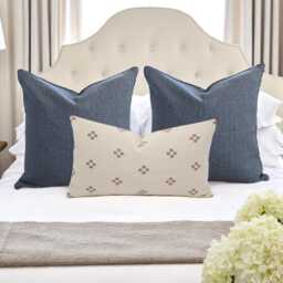Blue Textured Throw Pillow Cover Woven Navy Blue Cushion Neutral Modern Farmhouse Living Room Sofa - thumbnail 4