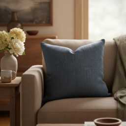 Blue Textured Throw Pillow Cover Woven Navy Blue Cushion Neutral Modern Farmhouse Living Room Sofa - thumbnail 2