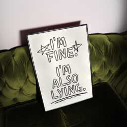I'm Fine Also Lying Art Print, Relatable Dark Humor Typography Doodle Hand Drawn Quote, Trendy Artsy Poster, Aesthetic Home Decor - thumbnail 3