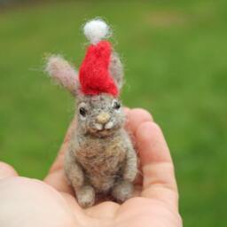 Felted Hare-Christmas Ornament-Christmas Bunny Decor-Winter Tree Decor -Handmade Gift-Needle Animal - thumbnail 2