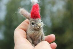 Felted Hare-Christmas Ornament-Christmas Bunny Decor-Winter Tree Decor -Handmade Gift-Needle Animal