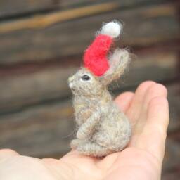 Felted Hare-Christmas Ornament-Christmas Bunny Decor-Winter Tree Decor -Handmade Gift-Needle Animal - thumbnail 4