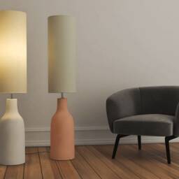 Modern Ceramic Floor Lamp, Soft Linen Shade Living Room Light - Naaya Helio - thumbnail 2