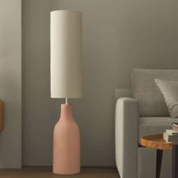 Modern Ceramic Floor Lamp, Soft Linen Shade Living Room Light - Naaya Helio - thumbnail 3