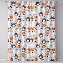 Cute Kawaii Ghost Bat Candy Pumpkin Seamless Pattern Cream Background Readymade Eyelet Ring Top Thermal 100% Blackout Curtains - thumbnail 2