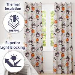 Cute Kawaii Ghost Bat Candy Pumpkin Seamless Pattern Cream Background Readymade Eyelet Ring Top Thermal 100% Blackout Curtains - thumbnail 3