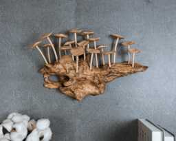 Wood Carved Mushroom Wall Decor Hanging Sculpture, 12 - thumbnail 1