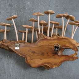 Wood Carved Mushroom Wall Decor Hanging Sculpture, 12 - thumbnail 4