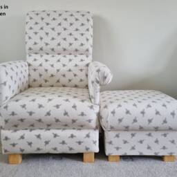 Fryetts Bees Fabric Adult Chair & Footstool Armchair Honey Bumble Natural Duck Egg Accent Nursery Bedroom Statement Small Green Nursing - thumbnail 2