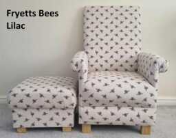 Fryetts Bees Fabric Adult Chair & Footstool Armchair Honey Bumble Natural Duck Egg Accent Nursery Bedroom Statement Small Green Nursing