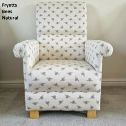 Fryetts Bees Fabric Adult Chair & Footstool Armchair Honey Bumble Natural Duck Egg Accent Nursery Bedroom Statement Small Green Nursing - thumbnail 3