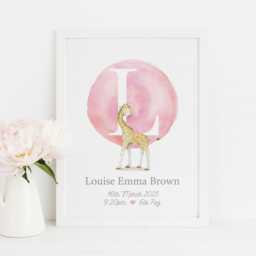 New Baby Girl Gift - Personalised Giraffe Print - thumbnail 1