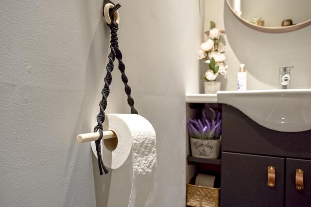 Black Macrame Toilet Roll Holder, Boho Tissue Dispenser, Rope Loo Paper Caddy, Eco Bathroom Hanger, Organiser - image 1