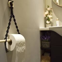 Black Macrame Toilet Roll Holder, Boho Tissue Dispenser, Rope Loo Paper Caddy, Eco Bathroom Hanger, Organiser - thumbnail 3