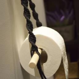 Black Macrame Toilet Roll Holder, Boho Tissue Dispenser, Rope Loo Paper Caddy, Eco Bathroom Hanger, Organiser - thumbnail 2
