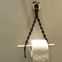 Black Macrame Toilet Roll Holder, Boho Tissue Dispenser, Rope Loo Paper Caddy, Eco Bathroom Hanger, Organiser - thumbnail 4