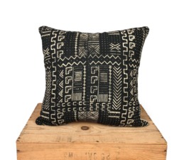 "Mudcloth Pillows, African Print, Authentic Mud Cloth Pillow Cover, Black & White - " - thumbnail 1
