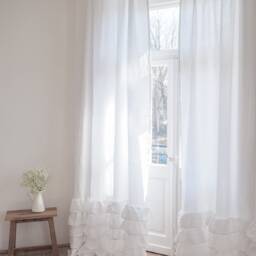 White Linen Ruffled Curtain Panel, Stonewashed Medium Weight - thumbnail 3