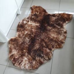 Brown Cream Sheepskin Rug - Genuine Lamb Fur Pelt - 125x85cm - thumbnail 1