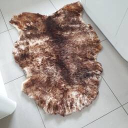 Brown Cream Sheepskin Rug - Genuine Lamb Fur Pelt - 125x85cm - thumbnail 3