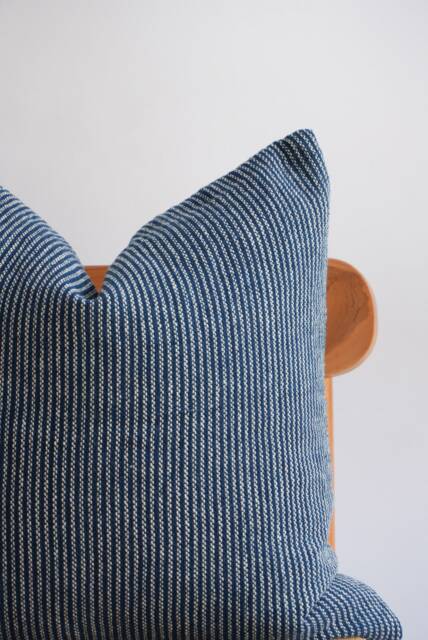 Blue Cream Striped Woven Pillow Cover - image 1