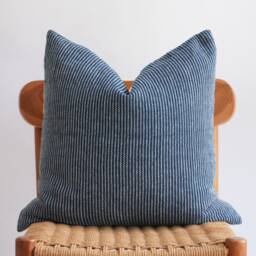 Blue Cream Striped Woven Pillow Cover - thumbnail 2
