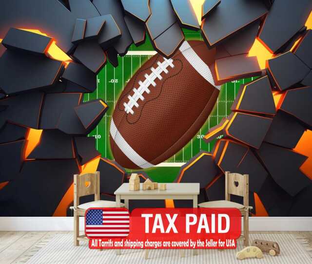 3D American Football Wall Mural, Modern Sports Decor, Peel & Stick Wallpaper - image 1