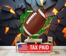 3D American Football Wall Mural, Modern Sports Decor, Peel & Stick Wallpaper - thumbnail 1