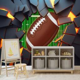 3D American Football Wall Mural, Modern Sports Decor, Peel & Stick Wallpaper - thumbnail 3