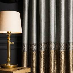 Damask Striped Curtain Panel Gray & Brown Embossed Fabric - thumbnail 2