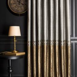 Damask Striped Curtain Panel Gray & Brown Embossed Fabric - thumbnail 3
