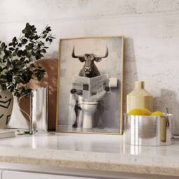 Cow On Toilet Reading Newspaper, Funny Bathroom Poster, Print, Animal Toilet, Decor - thumbnail 3