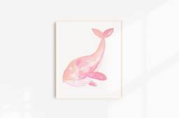 Pink Whale Wall Art, Watercolor Painting, Artwork, Under The Sea Decor, Girls Room Boys Creature Painting - thumbnail 1