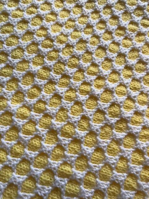 Hand Knit Bee Baby Blanket Yellow Honeycomb, Cozy Snuggle - image 1