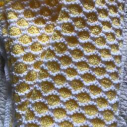 Hand Knit Bee Baby Blanket Yellow Honeycomb, Cozy Snuggle - thumbnail 2