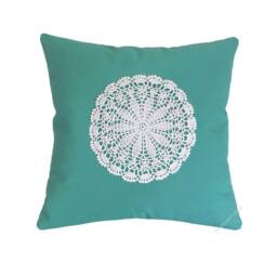 Aqua Doily Decorative Throw Pillow Cover/Case Cushion Cotton 20x20 - thumbnail 1