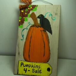 The Pumpkins 4 Sale Handmade Sign Rustic Hand Painted Prim Wood Wall Hanging Halloween Black Crow Americana Harvest Fall Autumn - thumbnail 3