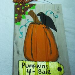 The Pumpkins 4 Sale Handmade Sign Rustic Hand Painted Prim Wood Wall Hanging Halloween Black Crow Americana Harvest Fall Autumn - thumbnail 2