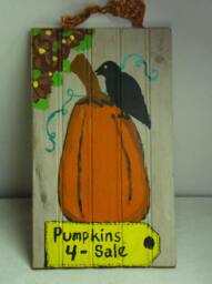 The Pumpkins 4 Sale Handmade Sign Rustic Hand Painted Prim Wood Wall Hanging Halloween Black Crow Americana Harvest Fall Autumn - thumbnail 1