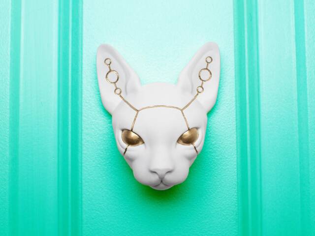 Feline in Chalk White Handmade Cyber Wall Sculpture Futuristic - image 1