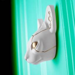 Feline in Chalk White Handmade Cyber Wall Sculpture Futuristic - thumbnail 3
