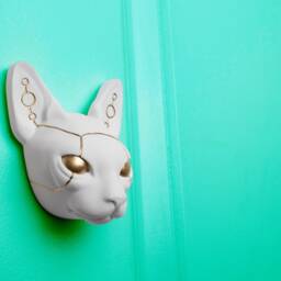 Feline in Chalk White Handmade Cyber Wall Sculpture Futuristic - thumbnail 2