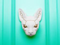 Feline in Chalk White Handmade Cyber Wall Sculpture Futuristic - thumbnail 1