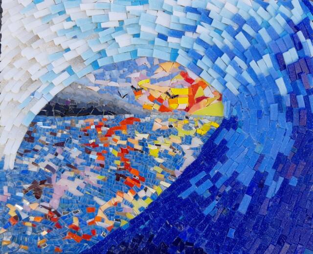 Ocean Sunset Glass Mosaic Wall Art Abstract Landscape Decor - 11x13 Inch - image 1