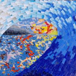 Ocean Sunset Glass Mosaic Wall Art Abstract Landscape Decor - 11x13 Inch - thumbnail 2