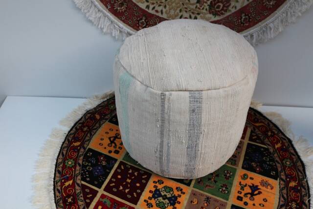 Handmade Kilim Pouf, Beige Cotton Ottoman, Turkish Floor Cushion - image 1